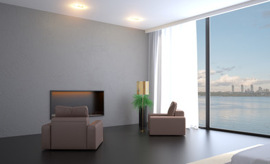 Fototapeta na wymiar Modern bedroom design, Double bed. 3D rendering