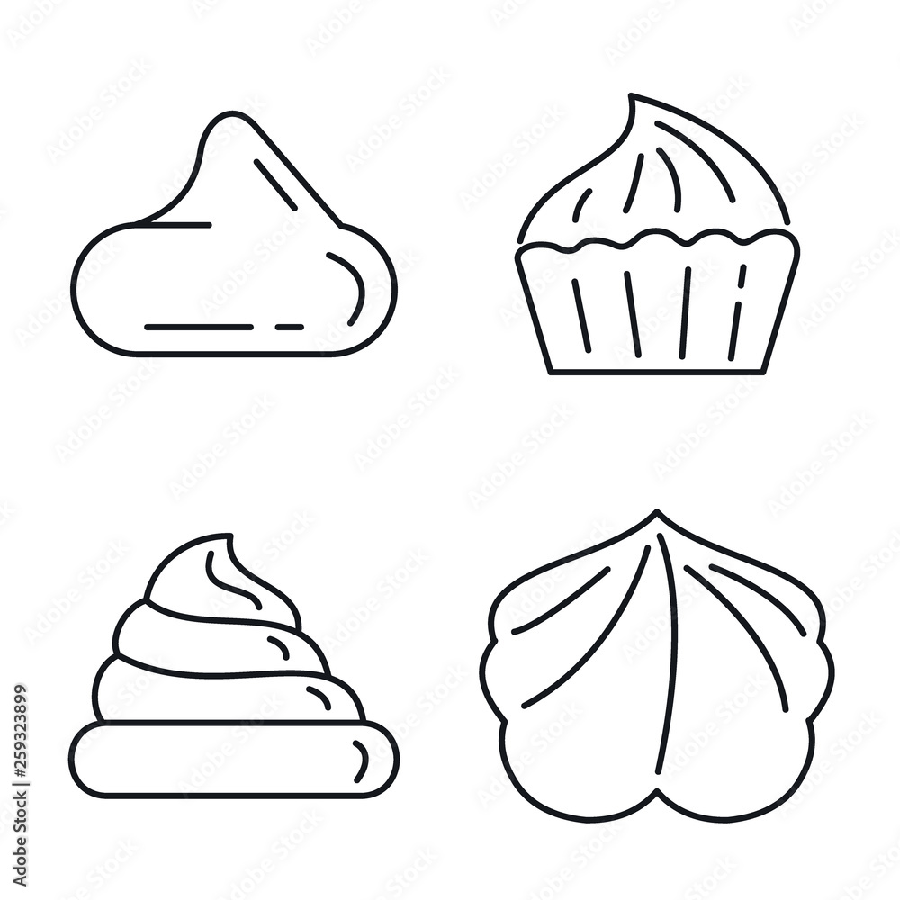 Poster meringue icons set. outline set of meringue vector icons for web design isolated on white background