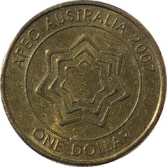 One dollar Australian copper coin APEC Australia year 2007.