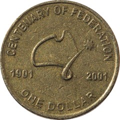 One dollar Australian copper coin the centenary of federation year 1901 - 2001.