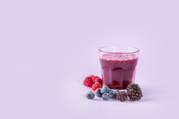 Berry mix smoothie and ingredients