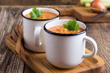 Vegan pearl barley soup with seasonal vegetables