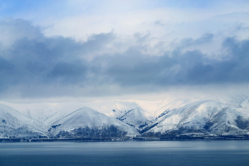 Beautiful spring mountain landscape of lake Sevan