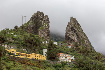 Hermigua Spain. 03-03-2019. Twins rocks over the village of Hemigua. La Gomera. Canary Islands. Spain
