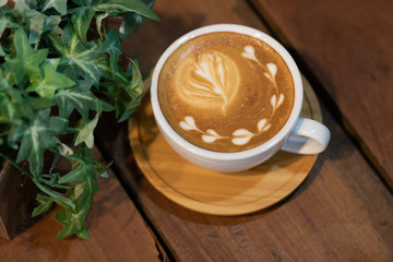 Backgrounds of Latte coffee, Coffee cup latte art in shop.