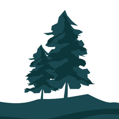 Flat Christmas Trees with Part of Landscape Isolated on White Background. Vector Illustration.