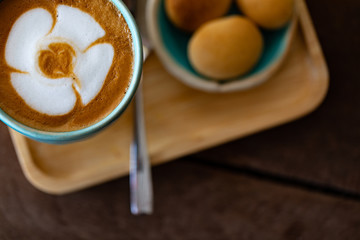 Backgrounds of Latte coffee, Coffee cup latte art in shop.
