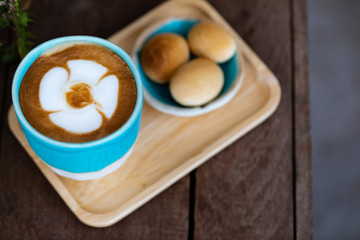 Backgrounds of Latte coffee, Coffee cup latte art in shop.