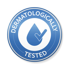 Dermatologically blue Tested icon. One of the most important label for people with sensitive skin. Stock vector illustration isolated on white background