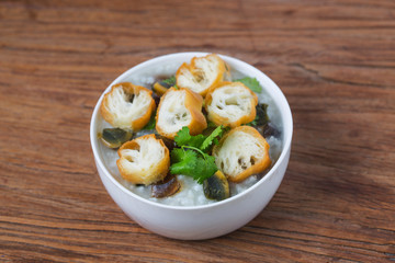 Rice preserved egg lean meat porridge，chinese rice porridge, chinese traditional healthy breakfast