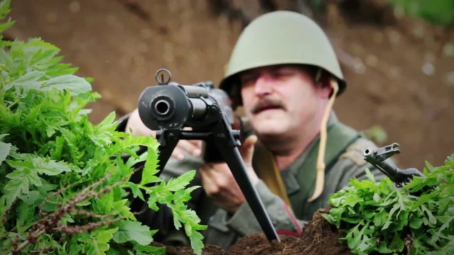 Cold War - Soldier aims target machine gun
