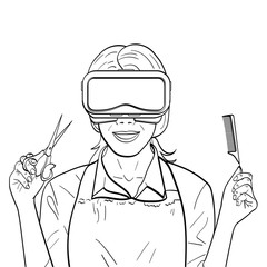 isolated object coloring, black lines, white background. Virtual training, courses of hairdresser, stylist. A game for professionals.