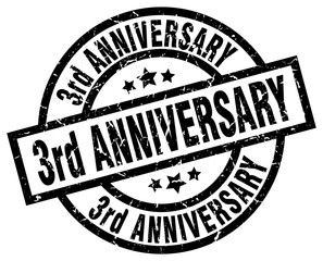 3rd anniversary round grunge black stamp