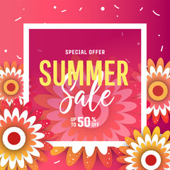 Summer sale background with flowers. Vector illustration