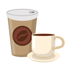 Coffee to go cup and mug on dish