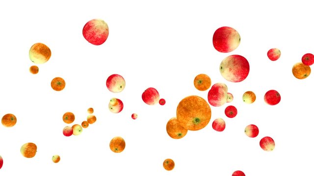 Apples flying in slow motion against white