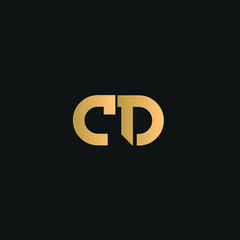 Fototapeta CD or DC logo vector. Initial letter logo, golden text on black background obraz