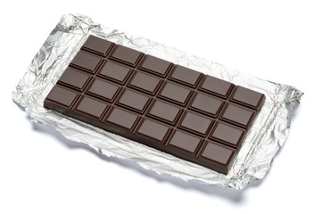 dark chocolate bar isolated white background with clipping path
