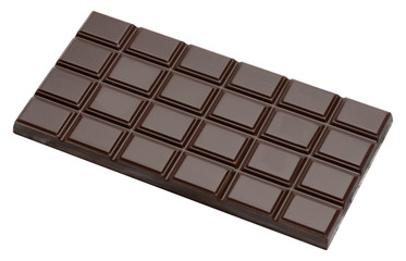 dark organic natural chocolate bar close-up top view with clipping path
