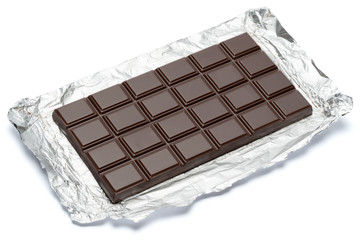 dark chocolate bar isolated white background with clipping path