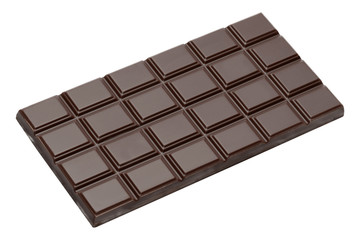 dark organic natural chocolate bar close-up top view with clipping path
