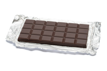 dark chocolate bar isolated white background with clipping path