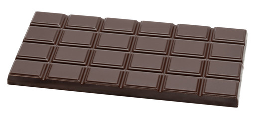 dark organic natural chocolate bar close-up top view with clipping path
