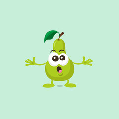 Illustration of cute amazed pear mascot isolated on light background. Flat design style for your mascot branding.