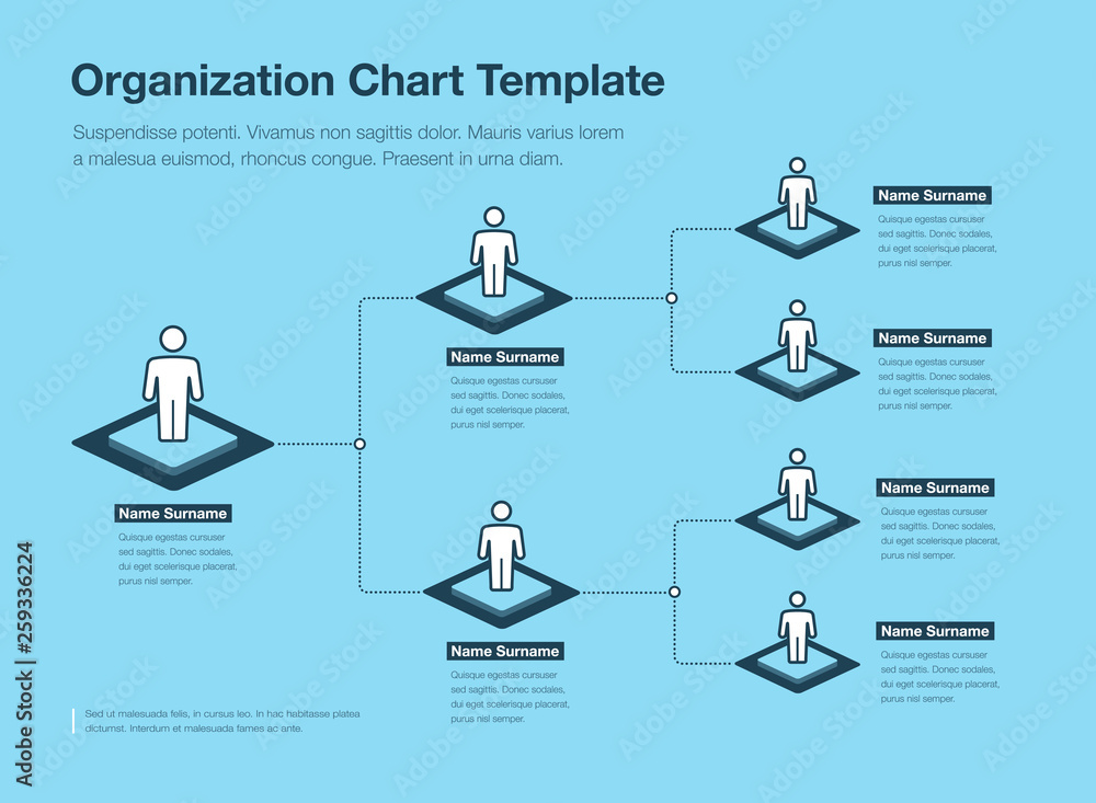 Poster Company organization hierarchy chart template with place for your content - blue version. Easy to use for your website or presentation.