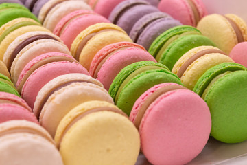 colorful macaroons on white background