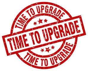 time to upgrade round red grunge stamp