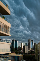 A storm approaches Brisbane city centre, a regular occurence in summer