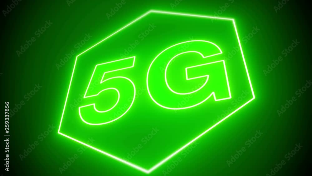 Poster video animation of the fast 5g mobile network on green background - seamless loop