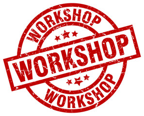 workshop round red grunge stamp