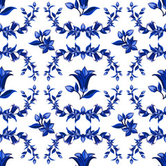Decorative seamless pattern in traditional Russian Gzhel style