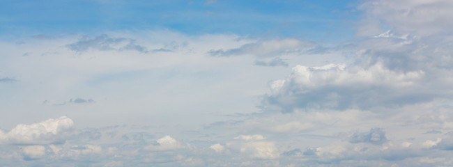 panorama image, dramatic cloud moving above blue sky, cloudy day weather background