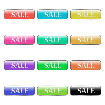 multicolored buttons with inscription sale on a white background