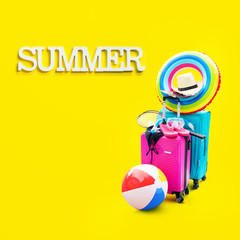 Bright Suitcases Ready to Travel Summer Accessories