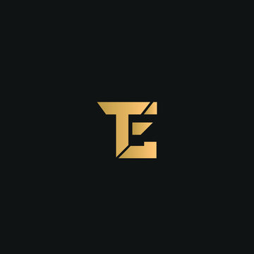 TE or ET logo vector. Initial letter logo, golden text on black background