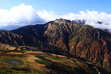 東北飯豊連峰　飯豊山頂の風景　北股岳烏帽子岳を望む