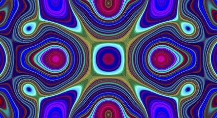 Fototapeta na wymiar Psychedelic symmetry abstract pattern and hypnotic background, bright ornament.