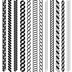 Ropes pattern brushes. Seamless nautical rope and chain stripes isolated on background