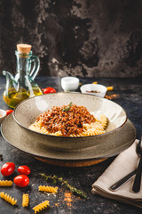 Fusilli pasta Bolognese
