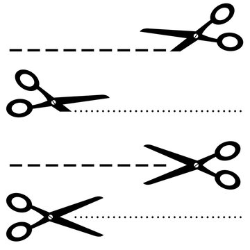 Black scissors icon illustration on white background
