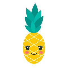 Color kawaii pineapple icon isolated on white