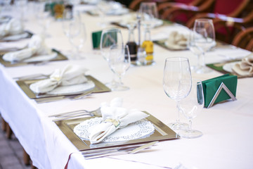Elegant decoration on a wedding table, selective focus