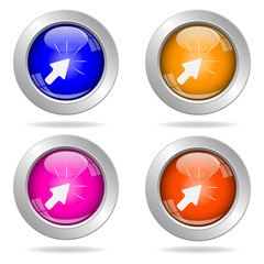 Set of round color icons. Click here icon.