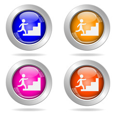 Set of round color icons. Businessman on stairs icon.