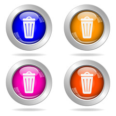 Set of round color icons. Trash can icon.