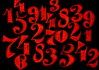 Background of numbers. from zero to nine. Mathematical equations and formulas .1, 2, 3, 4, 5, 6, 7, 8, 9, 10, logo design 